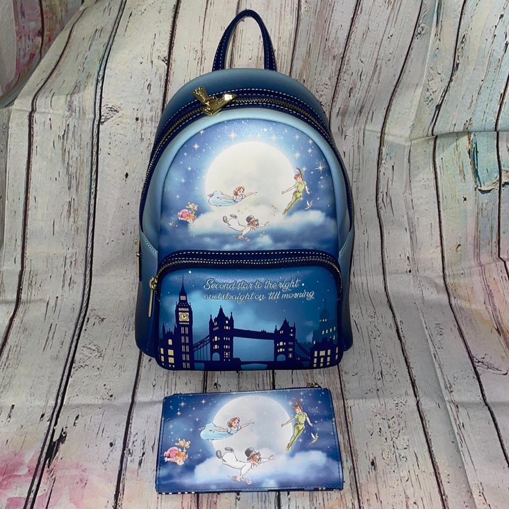 Peter Pan Second Star Glow Loungefly Mini Backpack and Matching Wallet